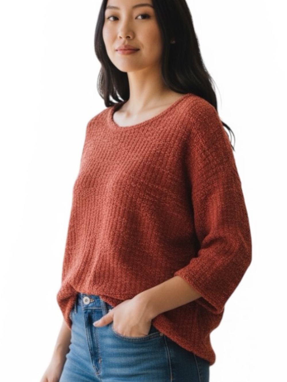 Cut Loose of San Francisco Textured Knit Jersey Sweater in Rust XL